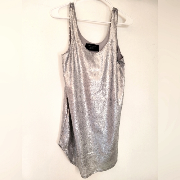 3/30$ Zara 2010s Silver Sequin Shift Dress Size M - Picture 1 of 4